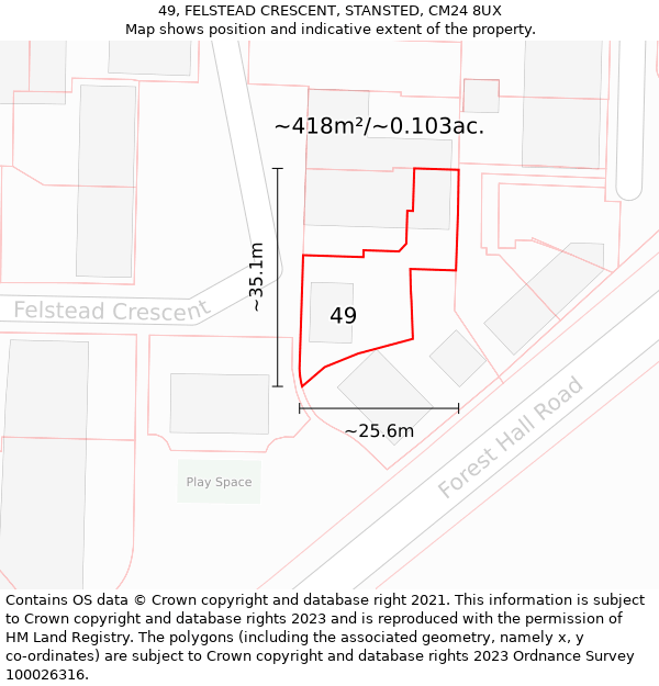 49, FELSTEAD CRESCENT, STANSTED, CM24 8UX: Plot and title map