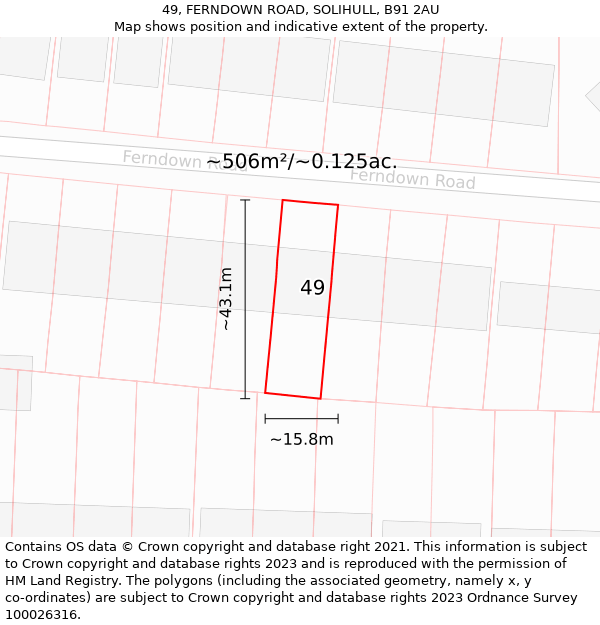 49, FERNDOWN ROAD, SOLIHULL, B91 2AU: Plot and title map