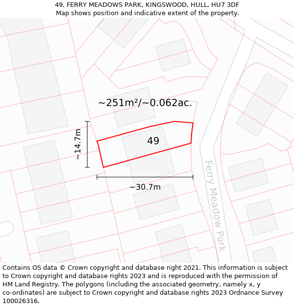 49, FERRY MEADOWS PARK, KINGSWOOD, HULL, HU7 3DF: Plot and title map