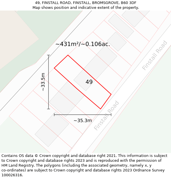 49, FINSTALL ROAD, FINSTALL, BROMSGROVE, B60 3DF: Plot and title map