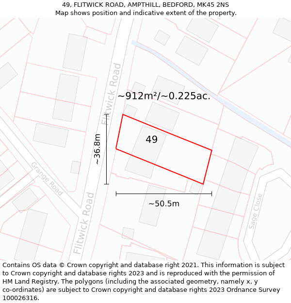 49, FLITWICK ROAD, AMPTHILL, BEDFORD, MK45 2NS: Plot and title map