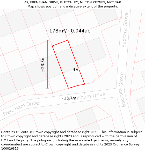 49, FRENSHAM DRIVE, BLETCHLEY, MILTON KEYNES, MK2 3AP: Plot and title map