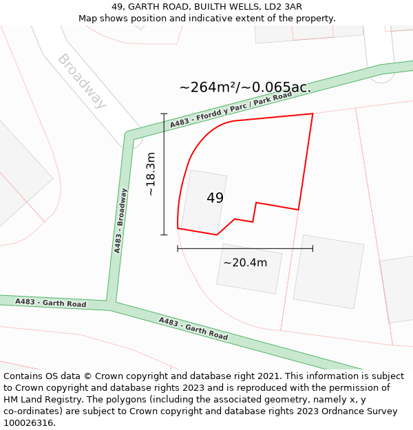 49, GARTH ROAD, BUILTH WELLS, LD2 3AR: Plot and title map