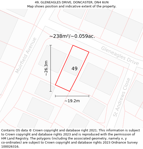 49, GLENEAGLES DRIVE, DONCASTER, DN4 6UN: Plot and title map