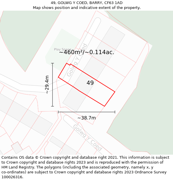 49, GOLWG Y COED, BARRY, CF63 1AD: Plot and title map