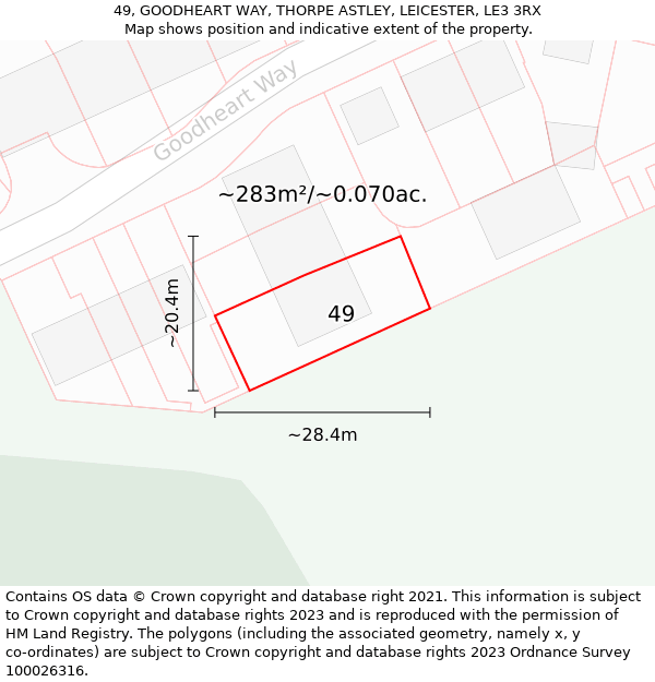 49, GOODHEART WAY, THORPE ASTLEY, LEICESTER, LE3 3RX: Plot and title map