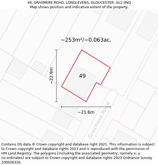 49, GRASMERE ROAD, LONGLEVENS, GLOUCESTER, GL2 0NQ: Plot and title map