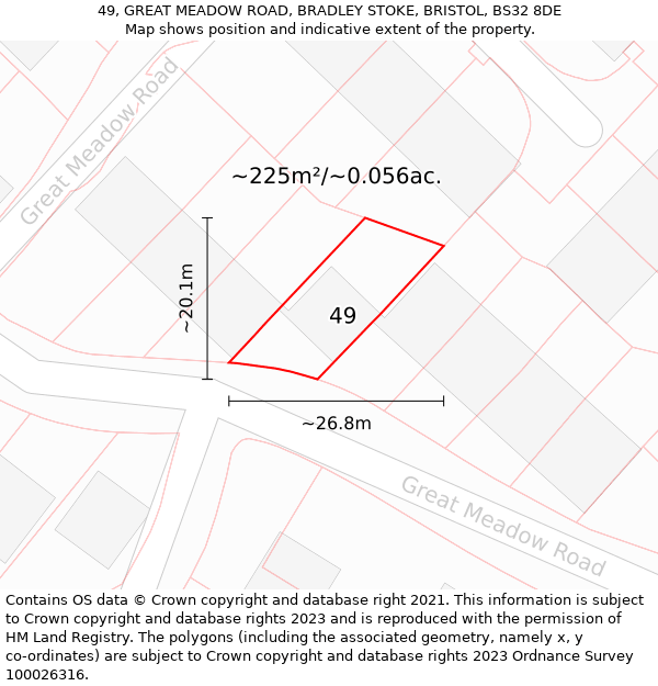 49, GREAT MEADOW ROAD, BRADLEY STOKE, BRISTOL, BS32 8DE: Plot and title map