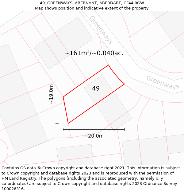 49, GREENWAYS, ABERNANT, ABERDARE, CF44 0GW: Plot and title map