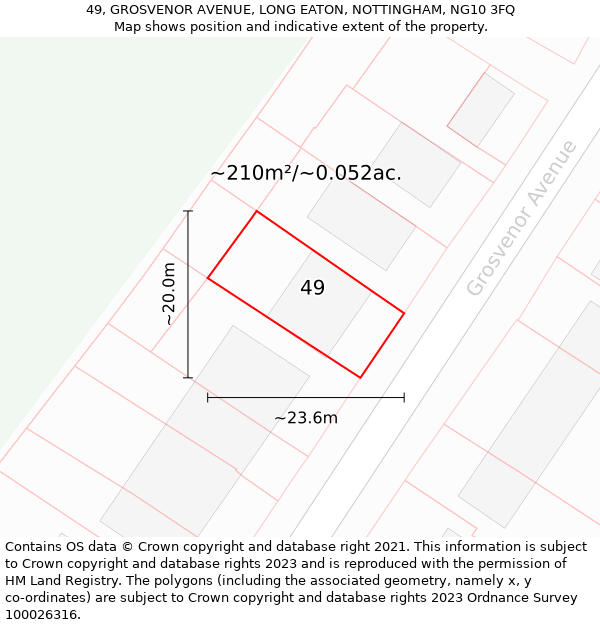 49, GROSVENOR AVENUE, LONG EATON, NOTTINGHAM, NG10 3FQ: Plot and title map