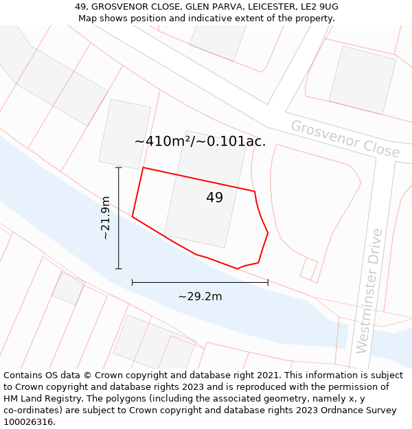 49, GROSVENOR CLOSE, GLEN PARVA, LEICESTER, LE2 9UG: Plot and title map