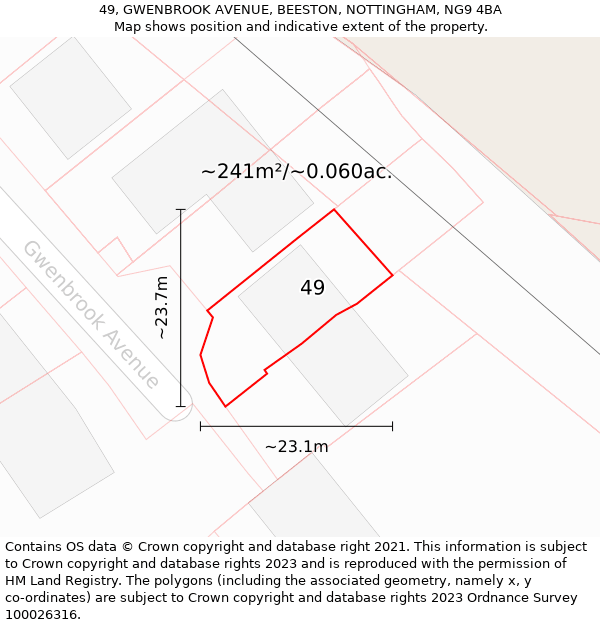 49, GWENBROOK AVENUE, BEESTON, NOTTINGHAM, NG9 4BA: Plot and title map