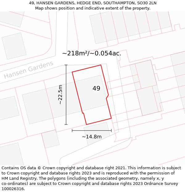 49, HANSEN GARDENS, HEDGE END, SOUTHAMPTON, SO30 2LN: Plot and title map