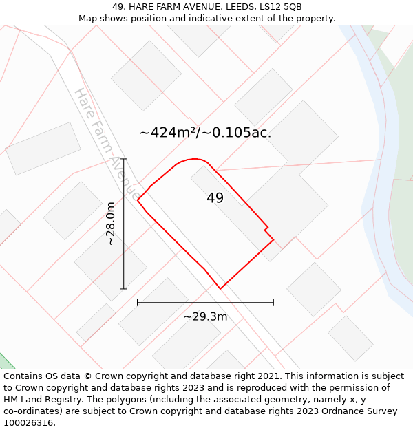 49, HARE FARM AVENUE, LEEDS, LS12 5QB: Plot and title map