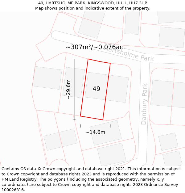 49, HARTSHOLME PARK, KINGSWOOD, HULL, HU7 3HP: Plot and title map