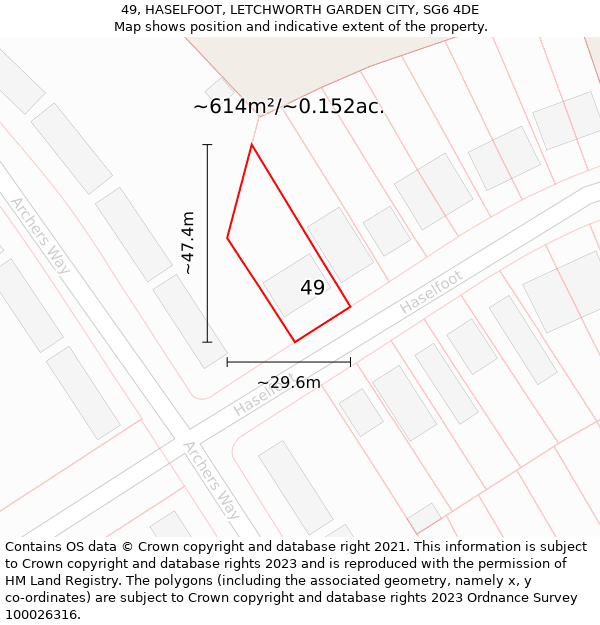 49, HASELFOOT, LETCHWORTH GARDEN CITY, SG6 4DE: Plot and title map