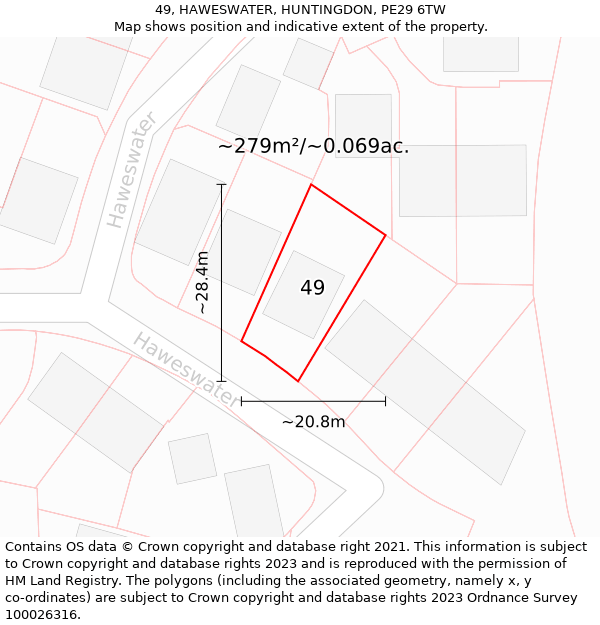 49, HAWESWATER, HUNTINGDON, PE29 6TW: Plot and title map