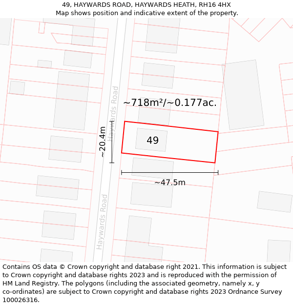 49, HAYWARDS ROAD, HAYWARDS HEATH, RH16 4HX: Plot and title map