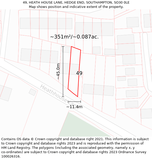 49, HEATH HOUSE LANE, HEDGE END, SOUTHAMPTON, SO30 0LE: Plot and title map