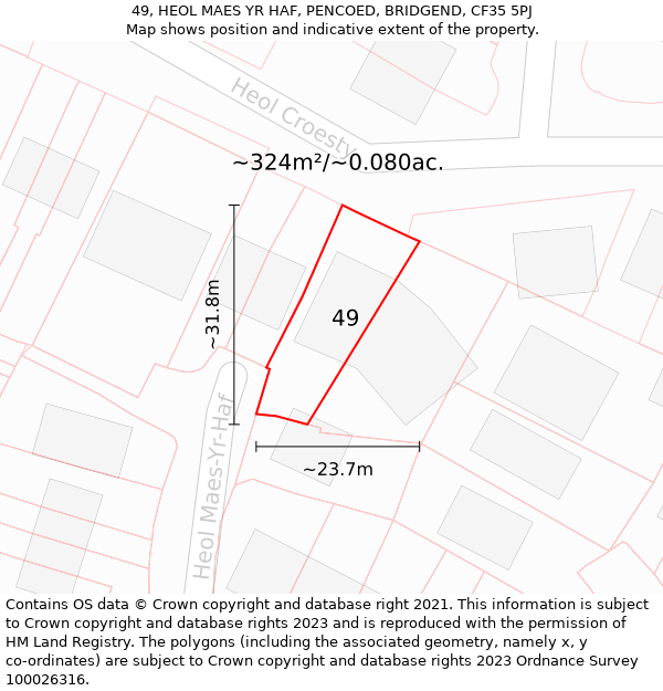 49, HEOL MAES YR HAF, PENCOED, BRIDGEND, CF35 5PJ: Plot and title map