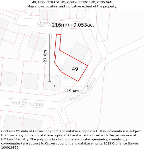 49, HEOL STRADLING, COITY, BRIDGEND, CF35 6AN: Plot and title map