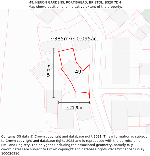 49, HERON GARDENS, PORTISHEAD, BRISTOL, BS20 7DH: Plot and title map
