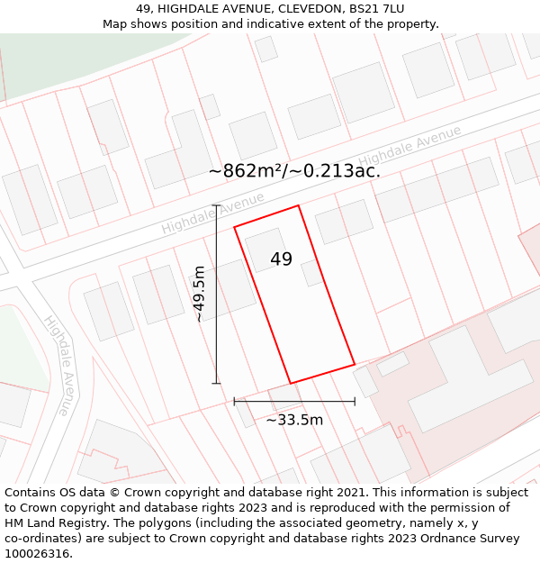 49, HIGHDALE AVENUE, CLEVEDON, BS21 7LU: Plot and title map