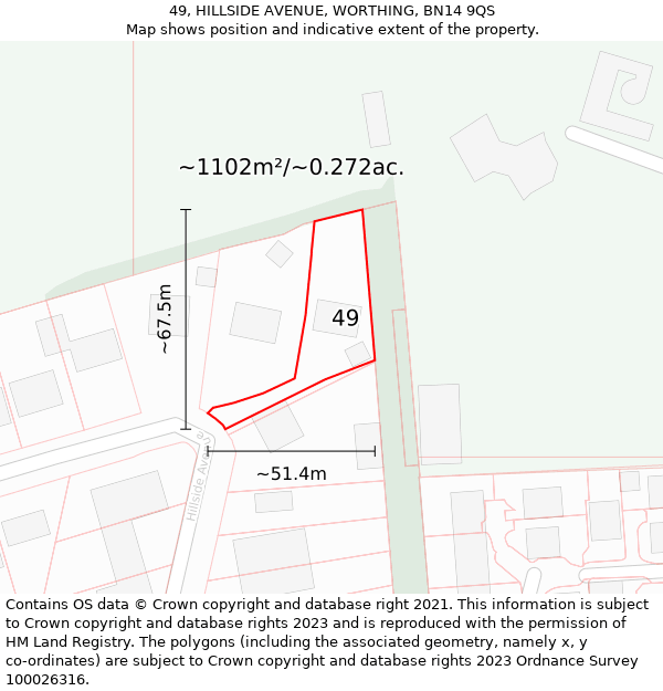 49, HILLSIDE AVENUE, WORTHING, BN14 9QS: Plot and title map