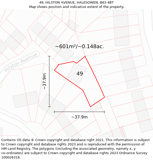 49, HILSTON AVENUE, HALESOWEN, B63 4BT: Plot and title map