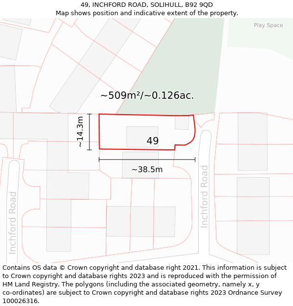 49, INCHFORD ROAD, SOLIHULL, B92 9QD: Plot and title map