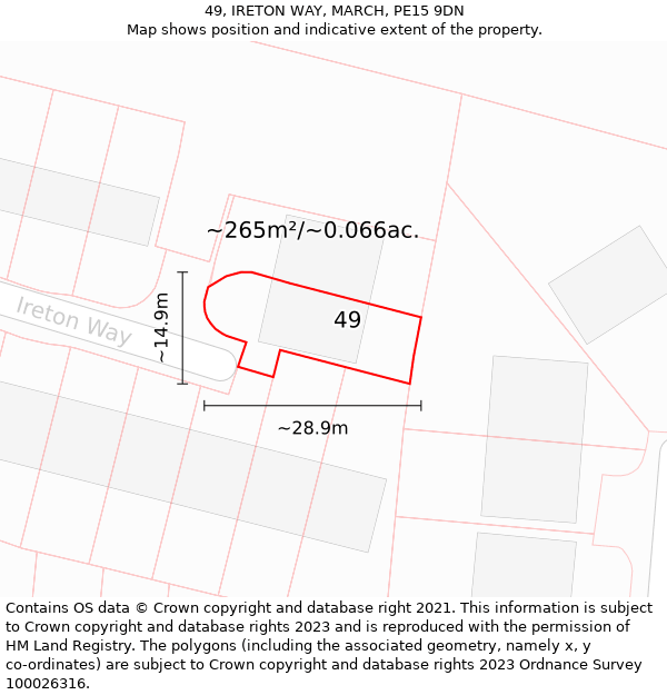 49, IRETON WAY, MARCH, PE15 9DN: Plot and title map