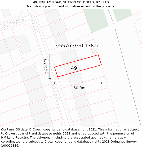 49, IRNHAM ROAD, SUTTON COLDFIELD, B74 2TQ: Plot and title map