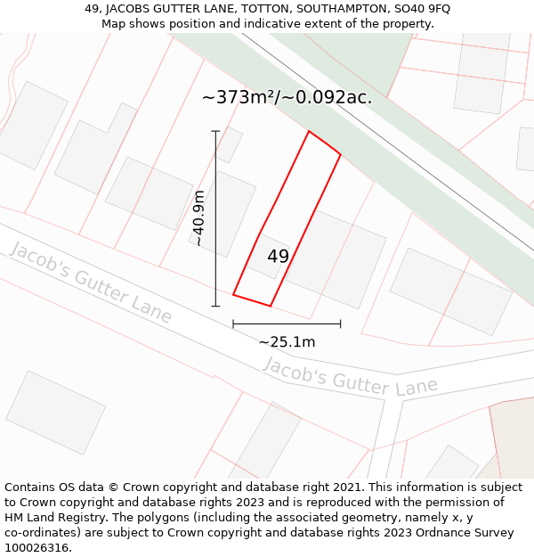 49, JACOBS GUTTER LANE, TOTTON, SOUTHAMPTON, SO40 9FQ: Plot and title map