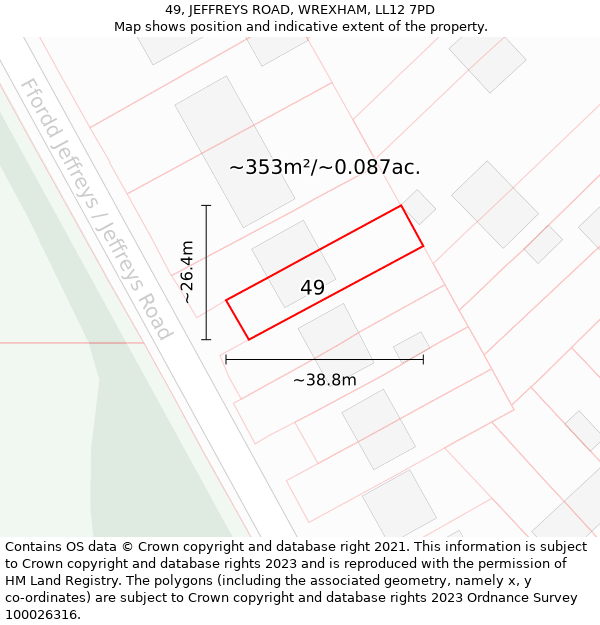 49, JEFFREYS ROAD, WREXHAM, LL12 7PD: Plot and title map