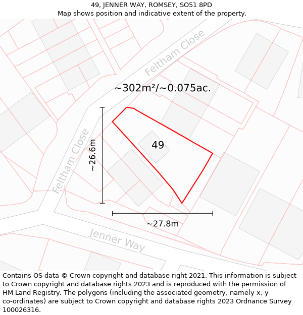 49, JENNER WAY, ROMSEY, SO51 8PD: Plot and title map