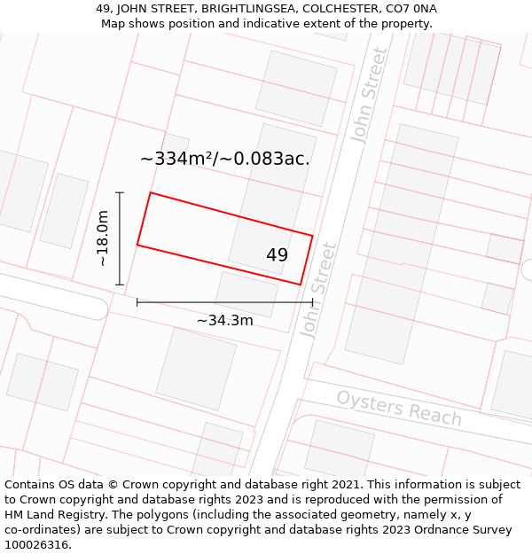 49, JOHN STREET, BRIGHTLINGSEA, COLCHESTER, CO7 0NA: Plot and title map