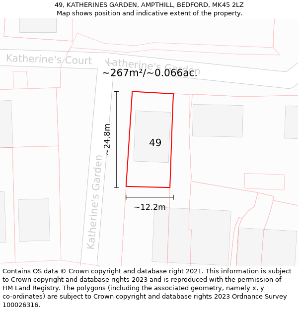 49, KATHERINES GARDEN, AMPTHILL, BEDFORD, MK45 2LZ: Plot and title map