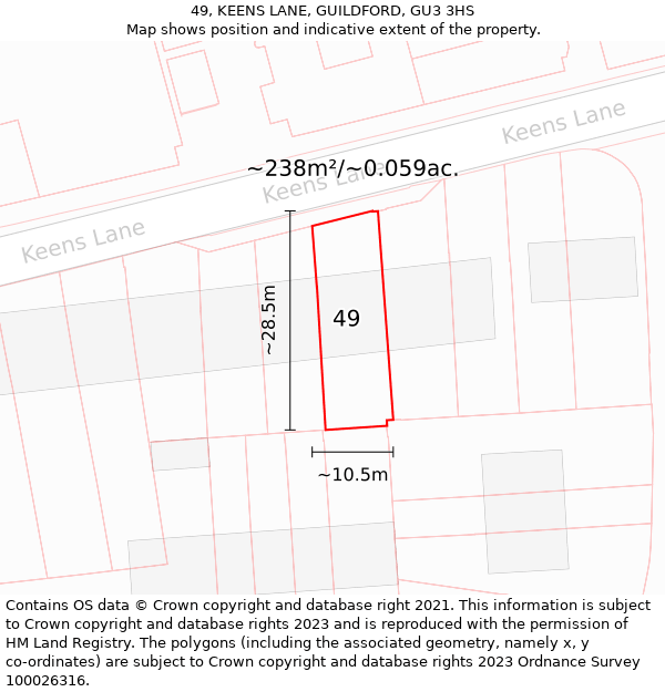 49, KEENS LANE, GUILDFORD, GU3 3HS: Plot and title map