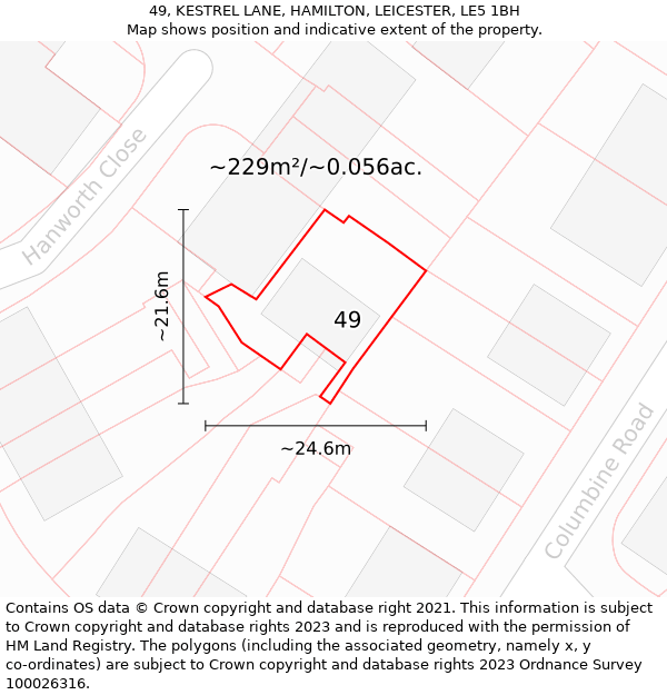 49, KESTREL LANE, HAMILTON, LEICESTER, LE5 1BH: Plot and title map