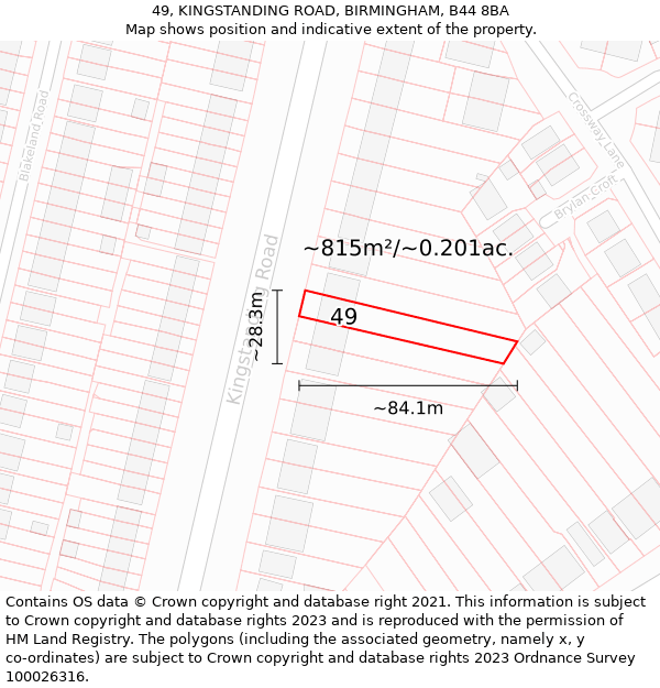 49, KINGSTANDING ROAD, BIRMINGHAM, B44 8BA: Plot and title map