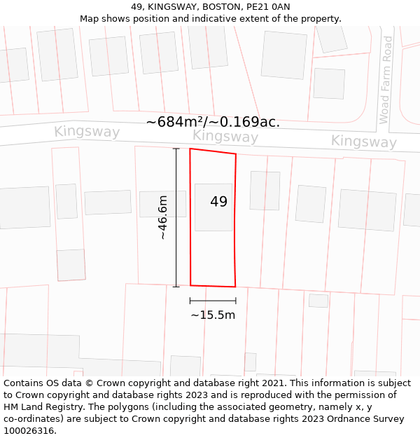 49, KINGSWAY, BOSTON, PE21 0AN: Plot and title map