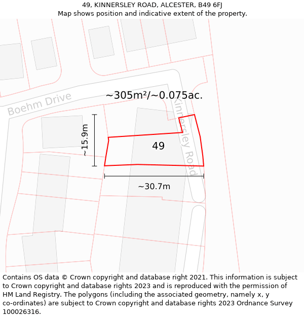 49, KINNERSLEY ROAD, ALCESTER, B49 6FJ: Plot and title map