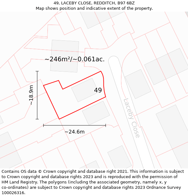 49, LACEBY CLOSE, REDDITCH, B97 6BZ: Plot and title map