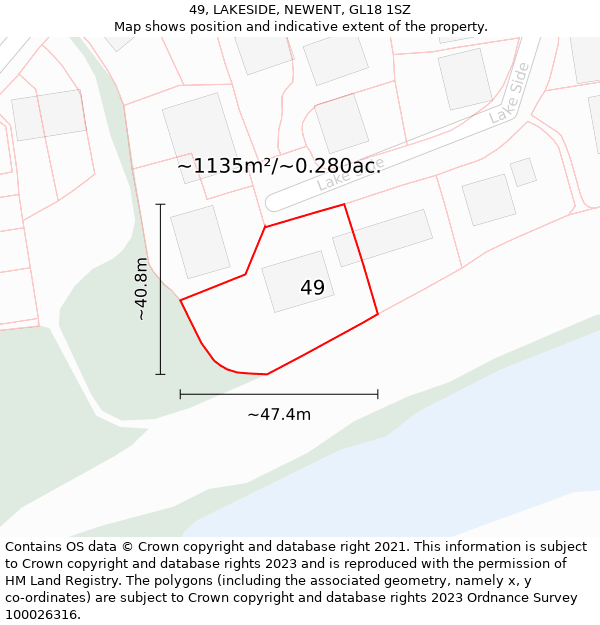 49, LAKESIDE, NEWENT, GL18 1SZ: Plot and title map