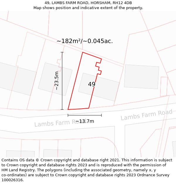 49, LAMBS FARM ROAD, HORSHAM, RH12 4DB: Plot and title map