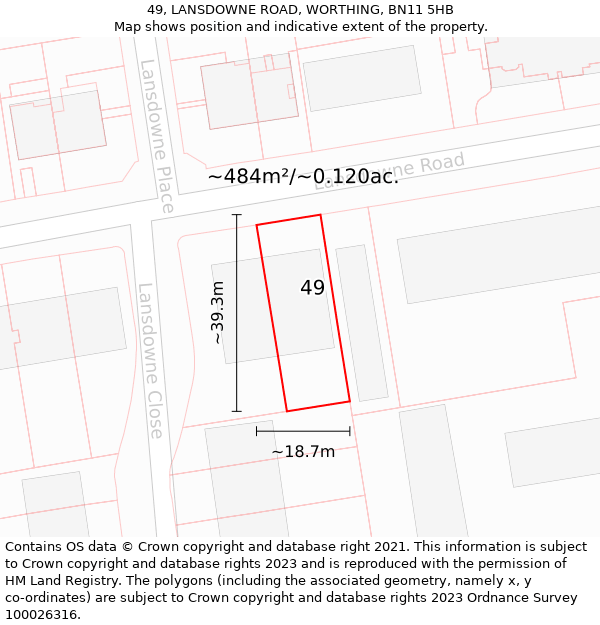 49, LANSDOWNE ROAD, WORTHING, BN11 5HB: Plot and title map