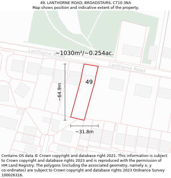 49, LANTHORNE ROAD, BROADSTAIRS, CT10 3NA: Plot and title map