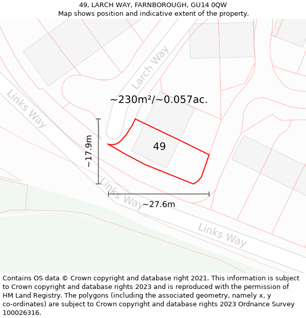 49, LARCH WAY, FARNBOROUGH, GU14 0QW: Plot and title map