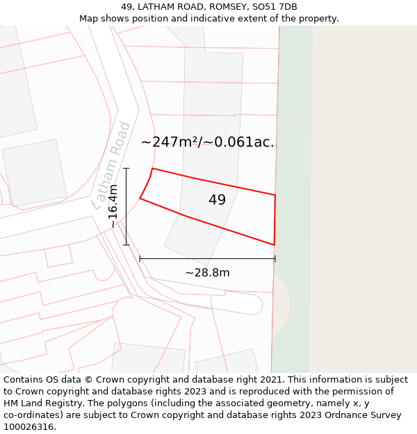 49, LATHAM ROAD, ROMSEY, SO51 7DB: Plot and title map
