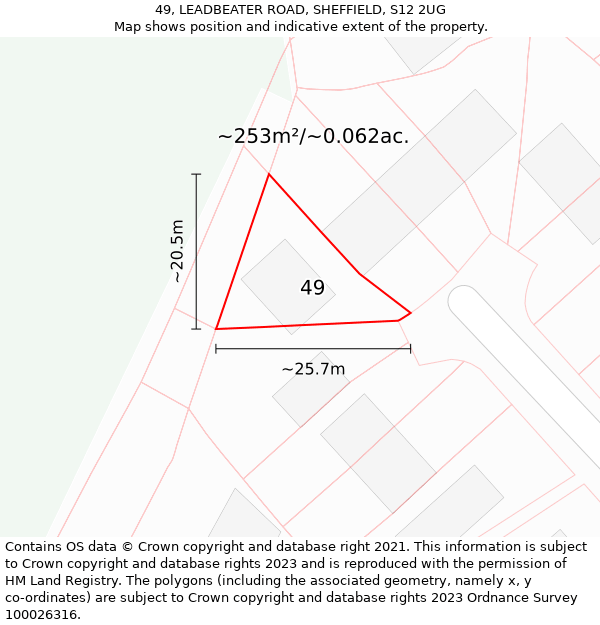 49, LEADBEATER ROAD, SHEFFIELD, S12 2UG: Plot and title map